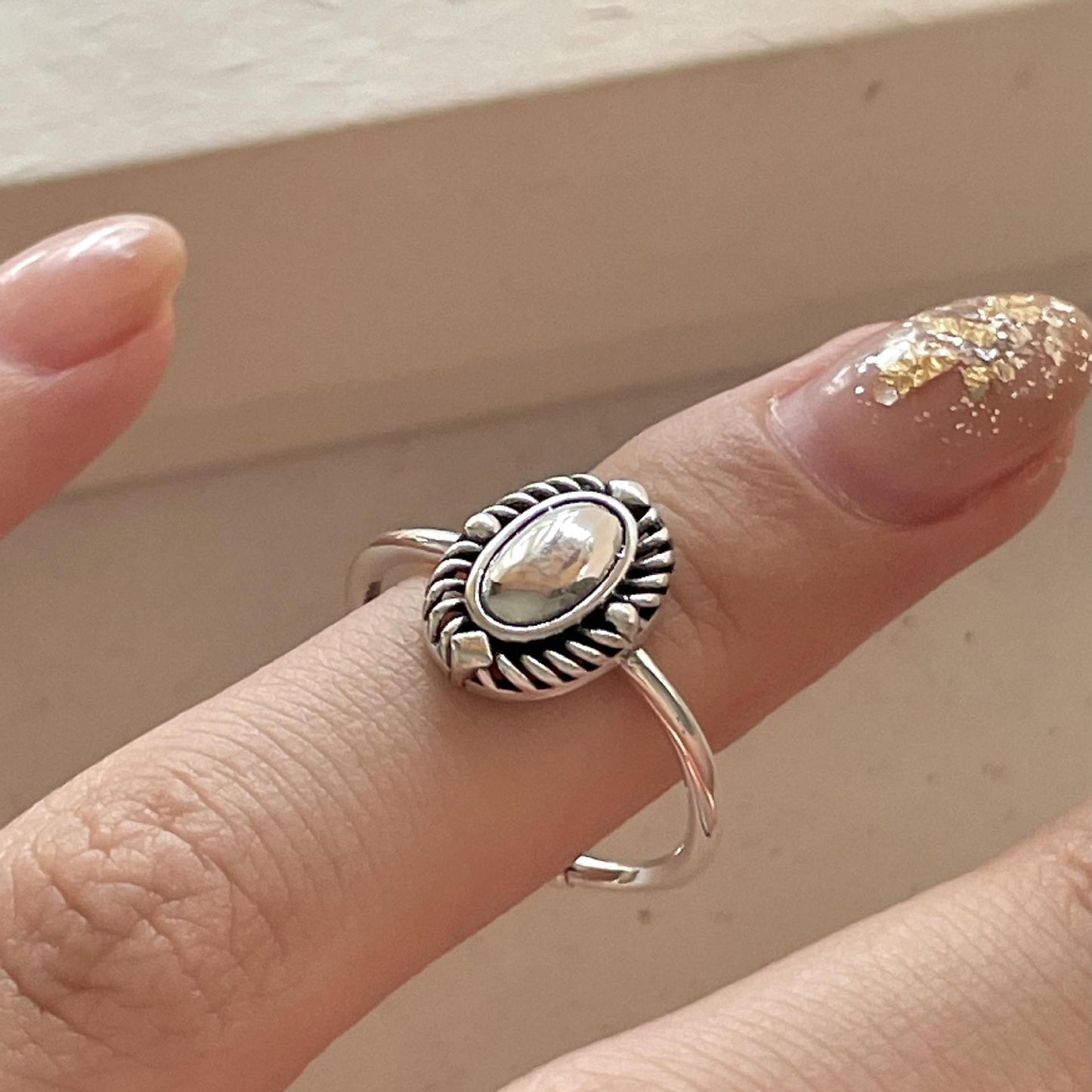 Anillo geométrico ovalado de plata de ley 925 dulce vintage para mujer