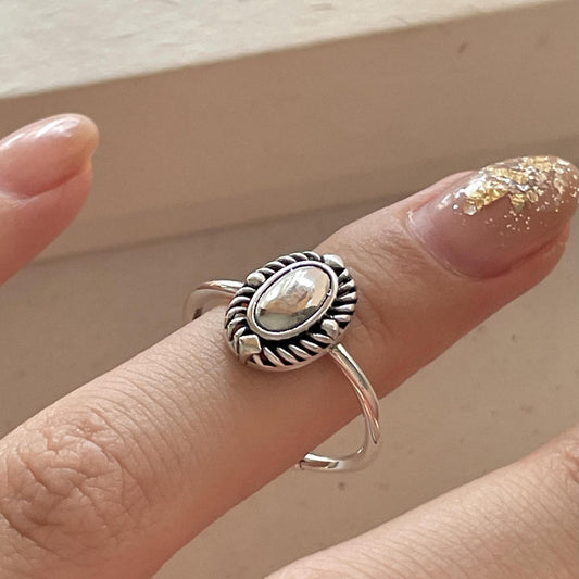 Anello ovale geometrico vintage in argento sterling 925 per donna