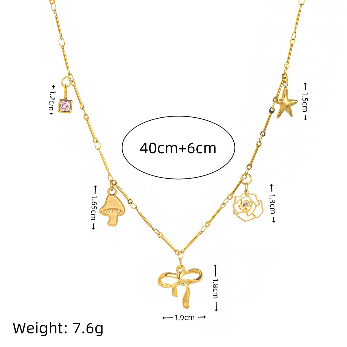 Minimalist 18K Gold Plated Stainless Steel Geometric Charm Bar with Cubic Zirconia