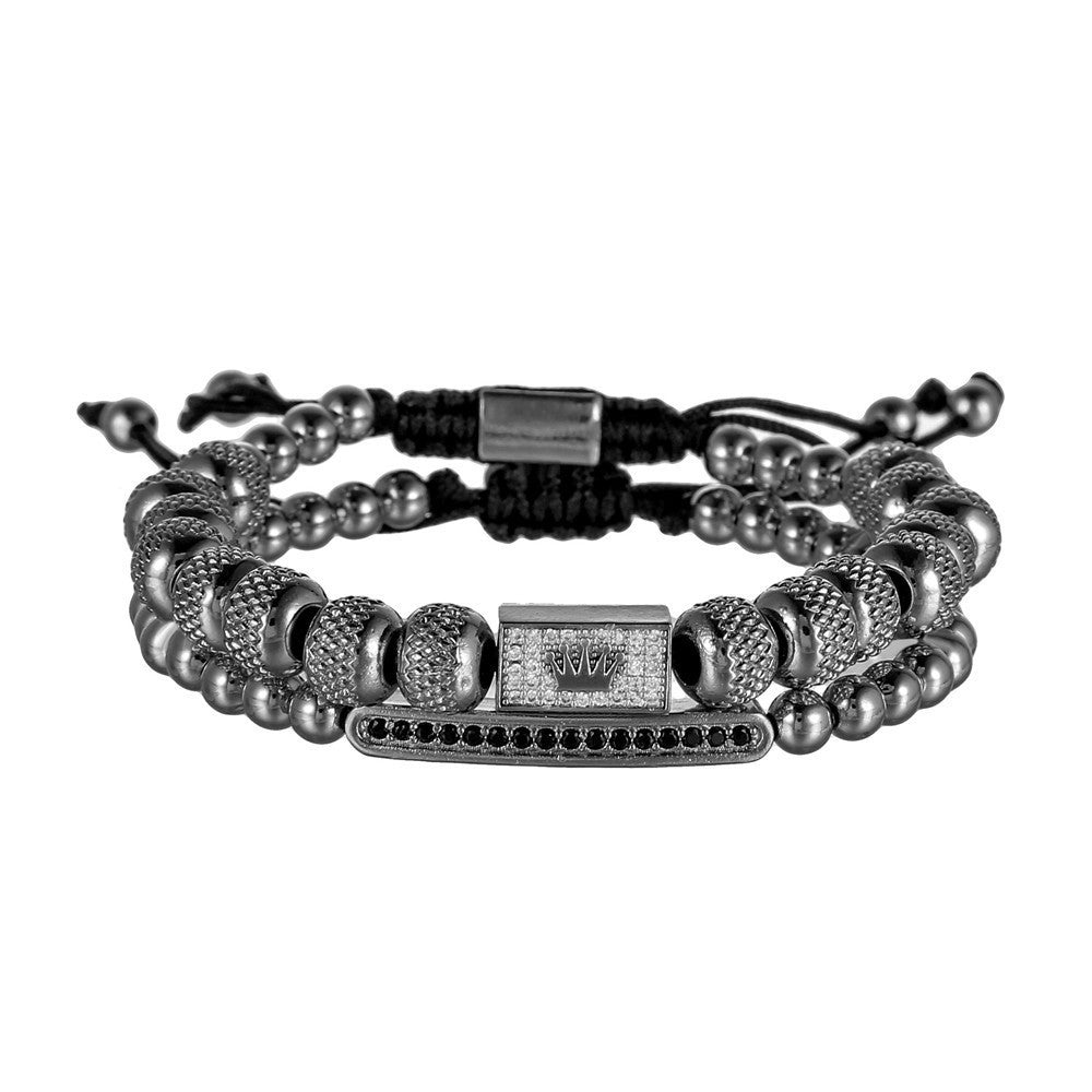 Vintage Geometric Brass Bracelet with Cubic Zirconia Adjustable Woven Design for Men and Women