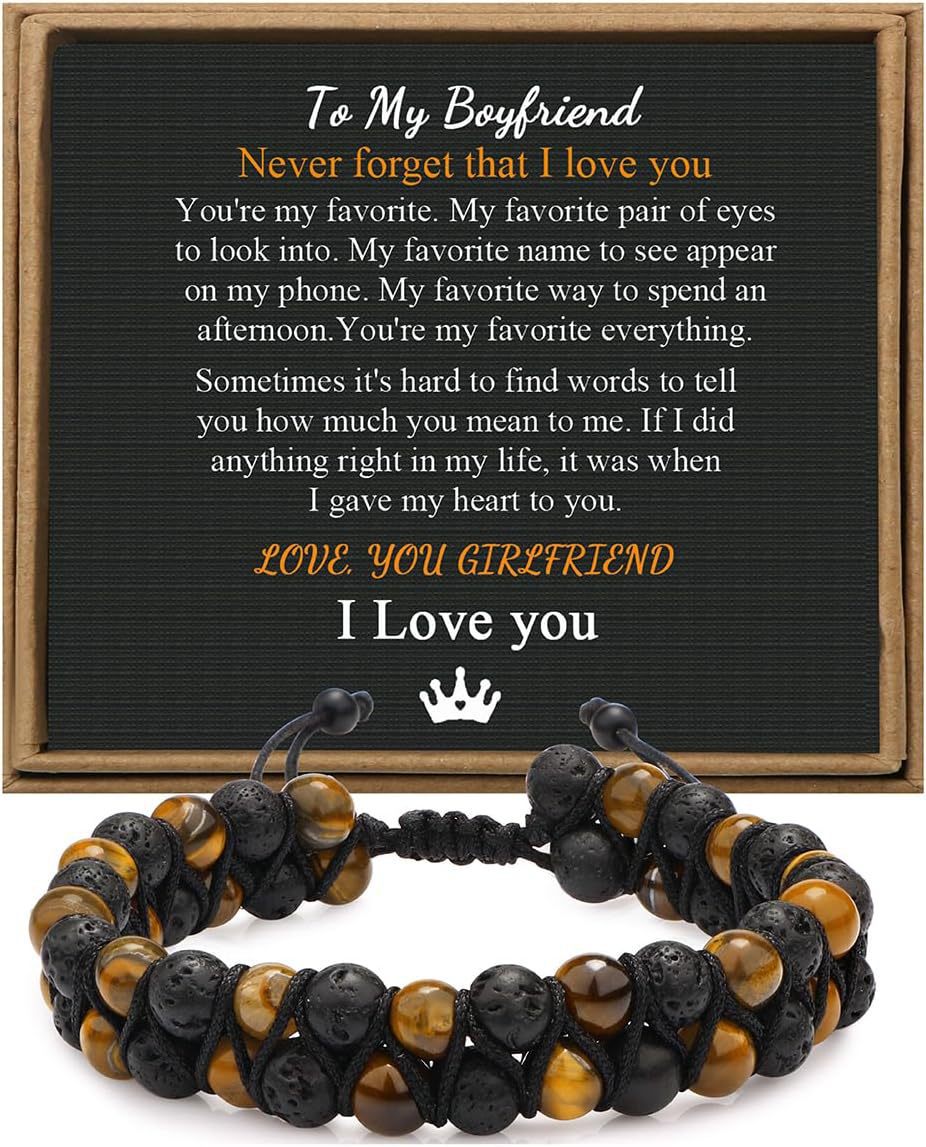 Men's Geometric Tiger's Eye Beaded Bracelet Adjustable Double Layer Handmade Gift