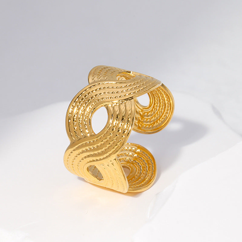 Anello Aperto Minimalista in Acciaio Inossidabile Geometrico da Donna con Finitura Placcata e Design a Linea Pulita