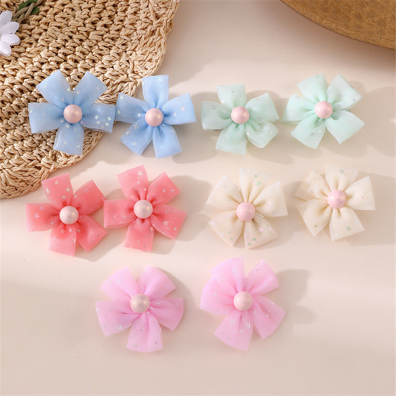 Set di fermagli e mollette per capelli a forma di fiocco per bambini in stile naturale con dettagli in rete arricciata, accessori per capelli fatti a mano in resina plastica per bambini dai 3 ai 10+ anni