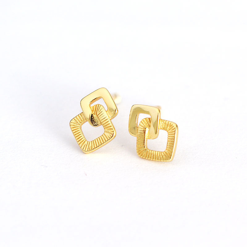 Minimalist Sweet 925 Sterling Silver Geometric Square Plated Earrings for Women