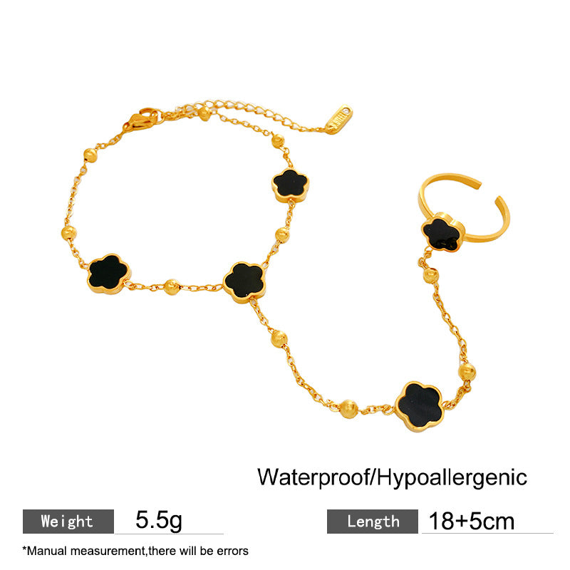 Matte Gold Plated Titanium Steel Butterfly Bead Hand Chain Ring