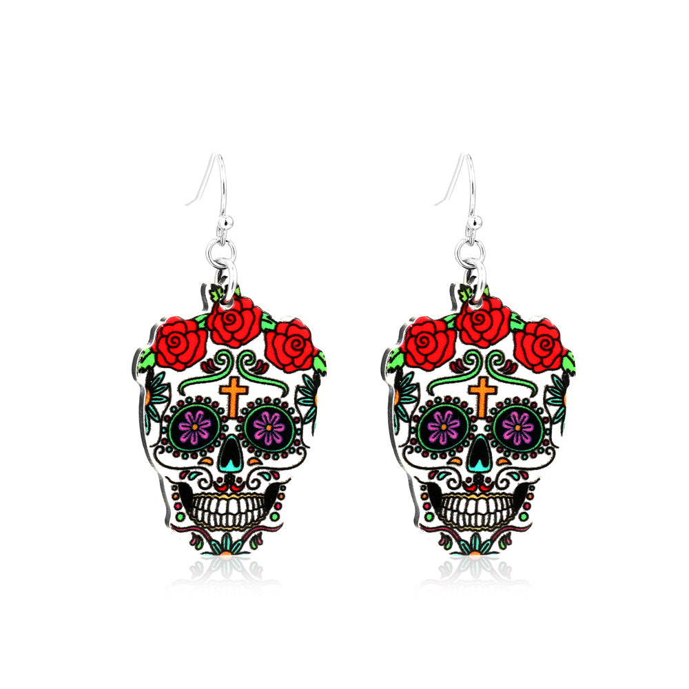 Pendientes de Araña y Calavera con Temática de Halloween y Motivo de Calabaza en Aleación con Acabado Chapado en Oro para Uso Unisex