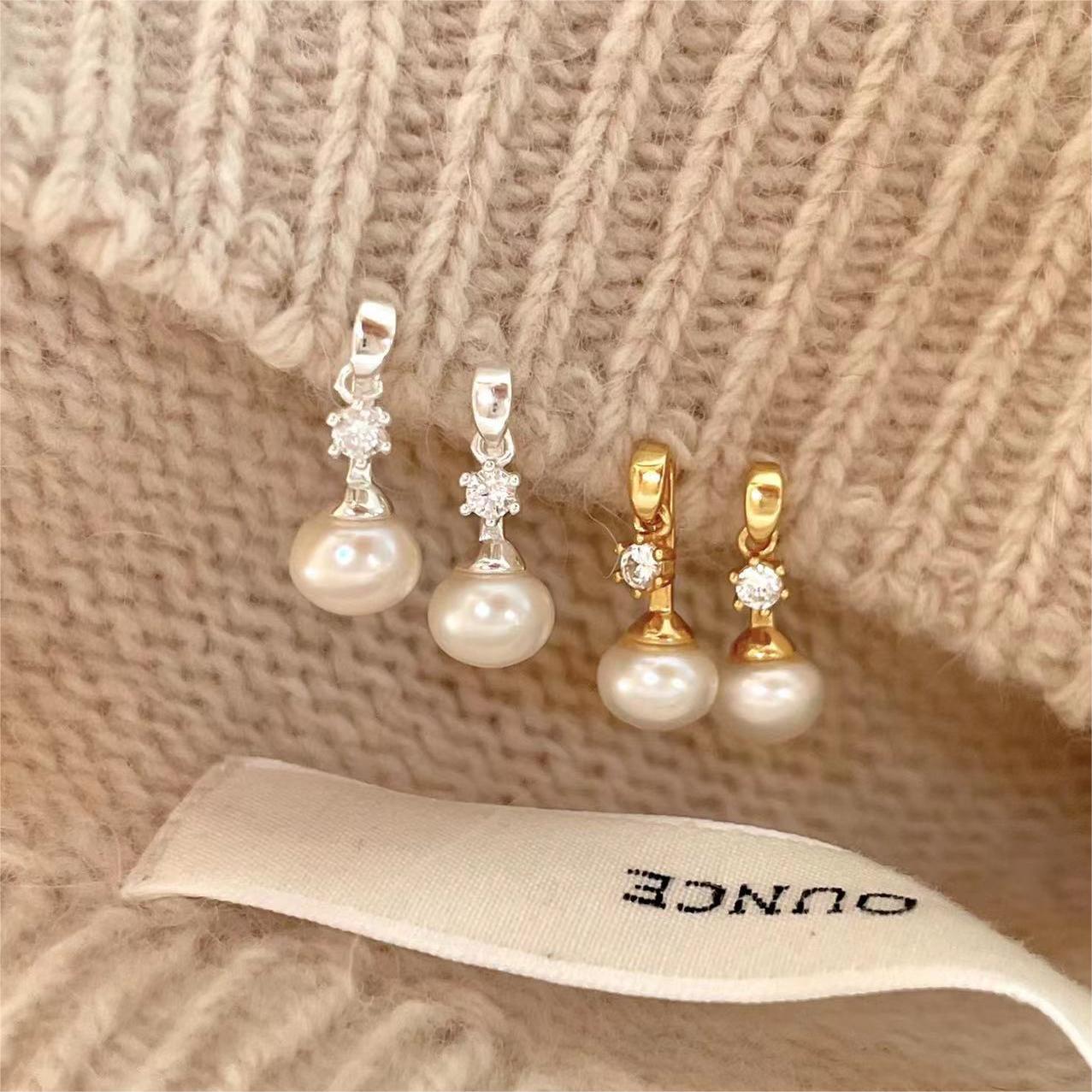Dulces pendientes de perla y circonita geométrica minimalista en plata de ley 925