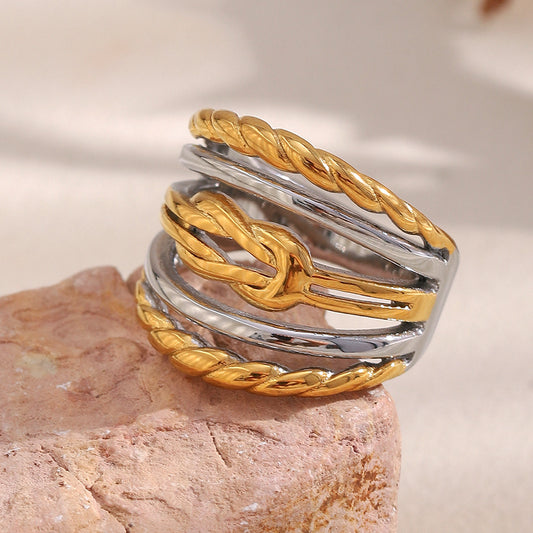 Minimalist Geometric Stainless Steel Ring with 18K Gold Plating for Women