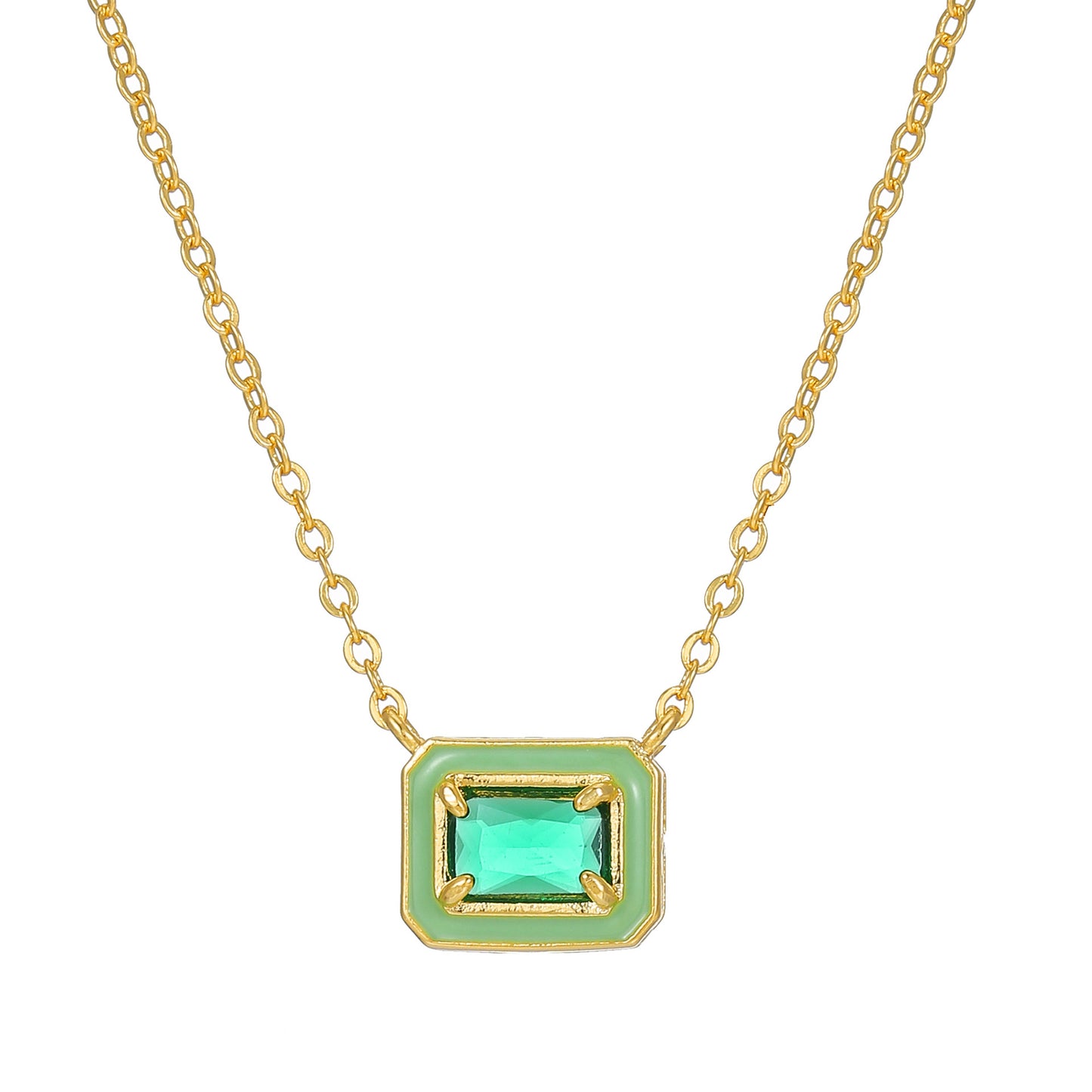 Macaron Candy Color Square Geometric Drip Oil Cubic Zirconia Pendant Gold Plated Brass Necklace for Women