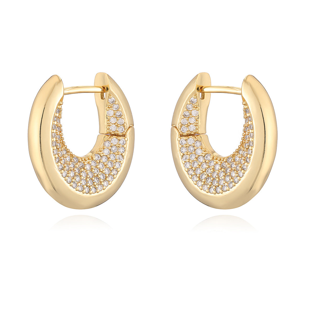 Aretes Minimalistas Geométricos en Forma de U para Mujer con Base de Cobre y Chapado en Oro de 18K, con Acentos de Circonita Microengastada