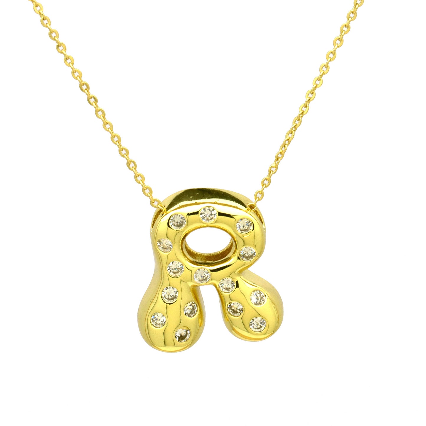 Sweet Plated Brass Letter Pendant Necklace with Cubic Zirconia Inlay for Women
