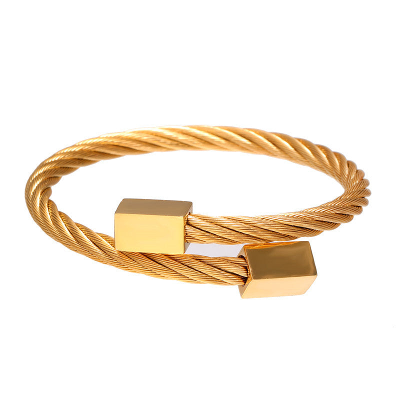 Vintage Streetwear Geometric Round Plated Stainless Steel Twisted Bracelet for Unisex