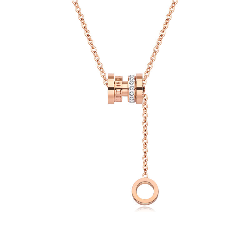 Minimalist Geometric Titanium Steel Roman Numeral Pendant Necklace for Women and Men with Plated Finish and Clavicle Chain Style