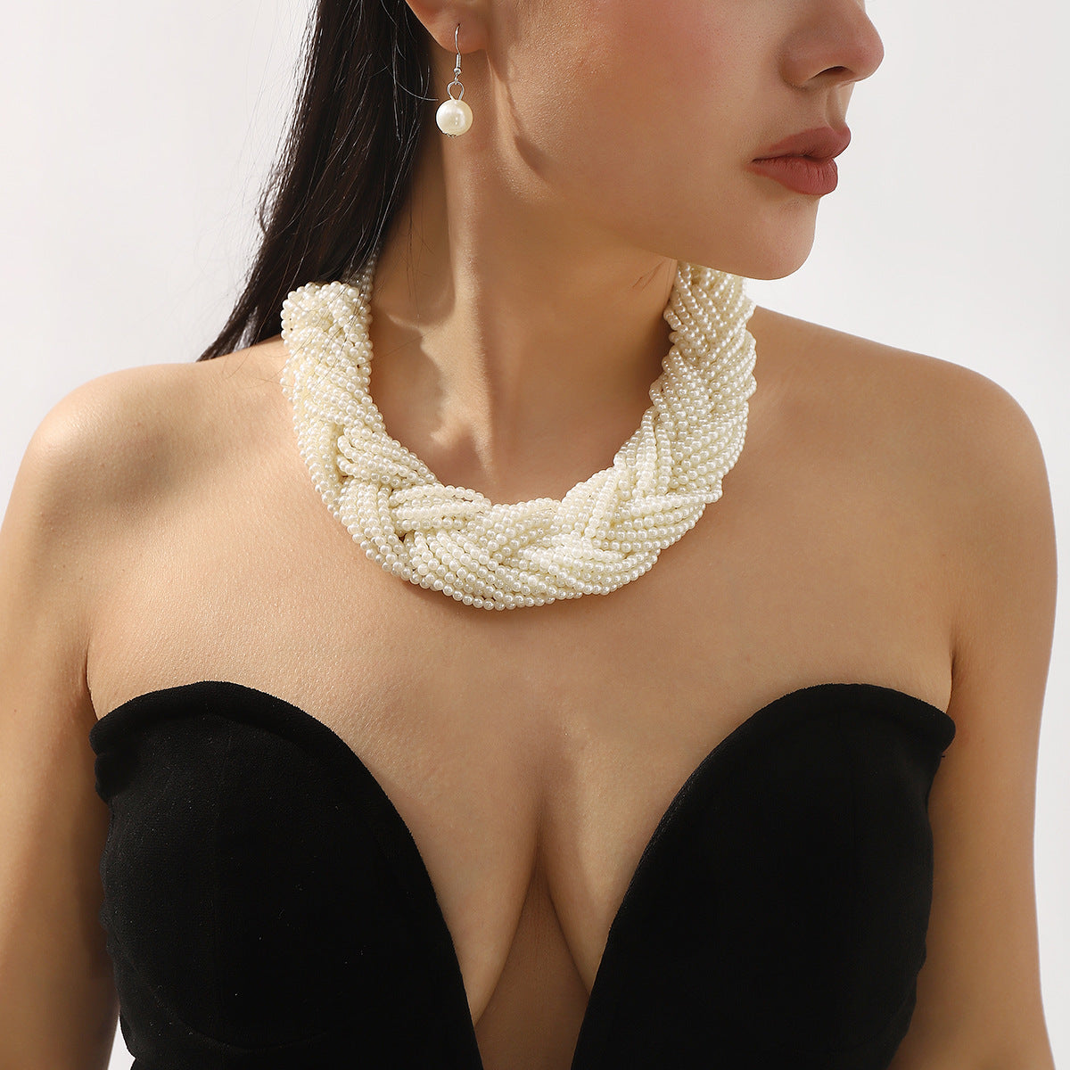 Set Collana con Perle Stile Vintage Francese con Orecchini per Donne Gioielli Fatti a Mano con Perle Acriliche