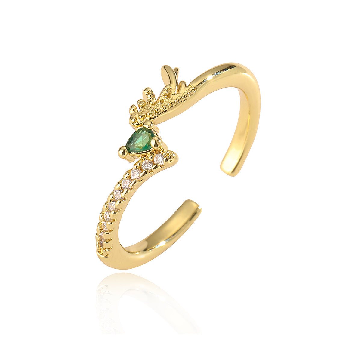 Minimalist Geometric Open Ring for Women with Gold Plating and Zircon Inlay in Copper Base