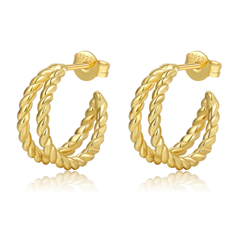 Minimalist Geometric C-Shape Twisted Gold Plated Brass Hoop Earrings