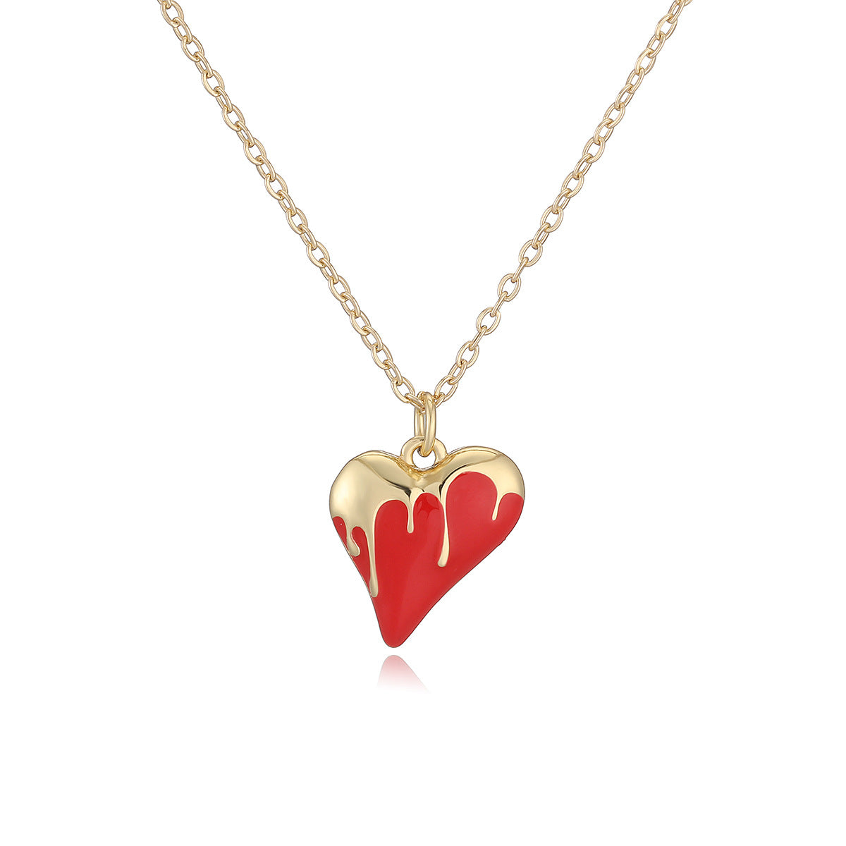 Minimalist Heart-Shaped Enamel Copper Pendant Necklace for Women with 18K Gold Plating, Dainty Clavicle Chain