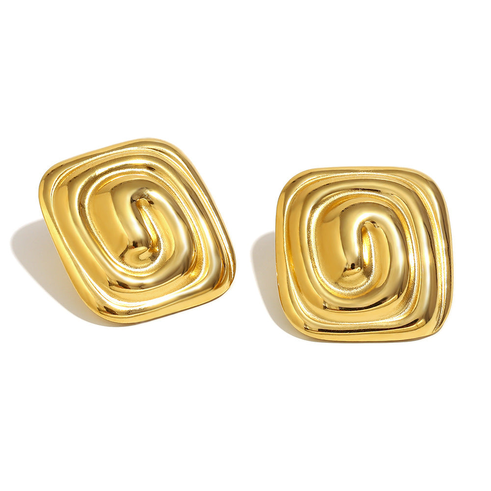 Minimalist Geometric Square Maze Stainless Steel Earrings with 18K Gold Plating for Women
