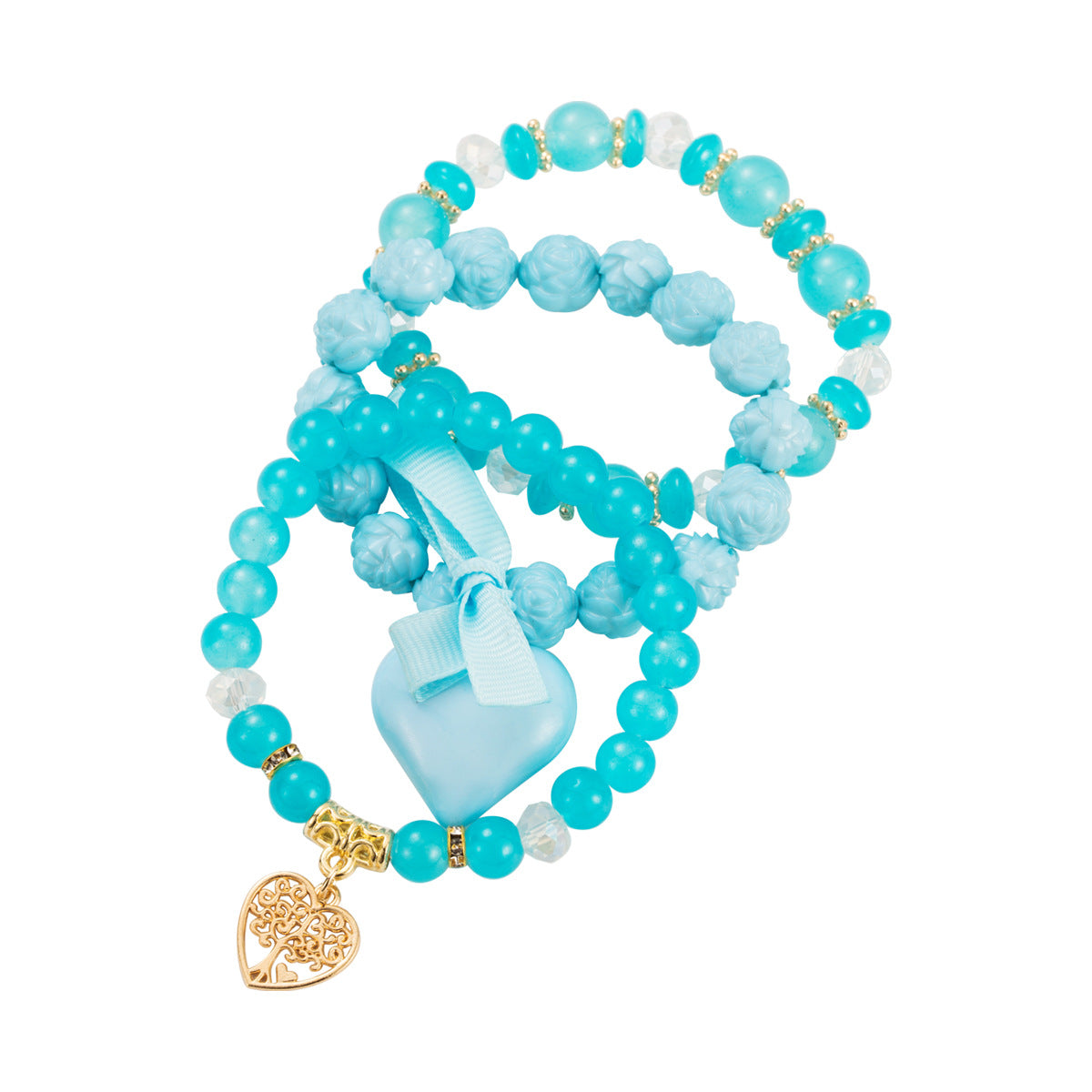 Set di bracciali multistrato "Dolce Cuore Bohemien" con ciondolo e fiocco in resina plastica