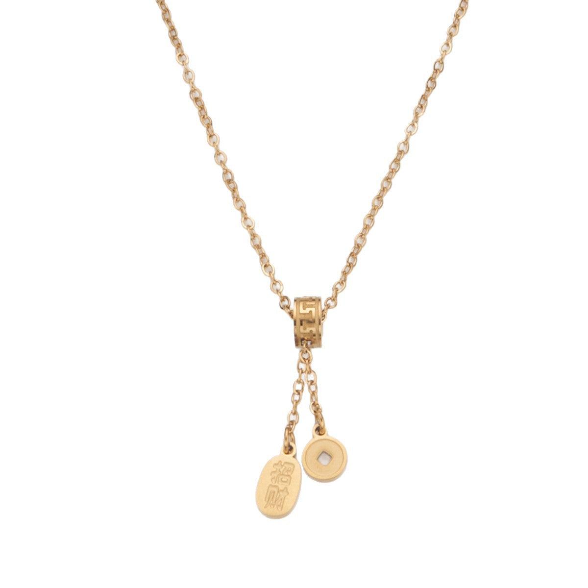Luxury Minimalist Geometric Lucky Coin Pendant Necklace in Stainless Steel with Polished Titanium Steel Charm