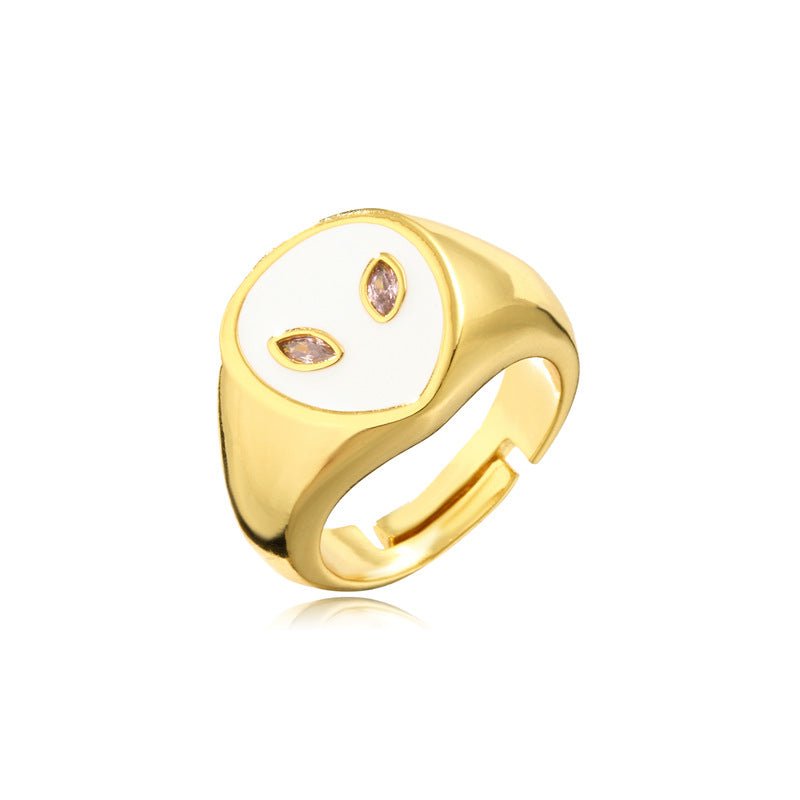 Geometric Drip Oil Gold Plated Brass Alien Ring for Women