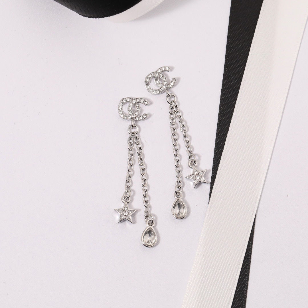 Elegant Gold Plated Brass Geometric Star Teardrop Letter Earrings with 925 Sterling Silver Posts for Women