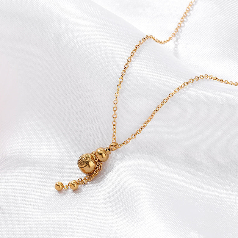 Minimalist 18K Gold Plated Titanium Steel Gourd Pendant Necklace for Women