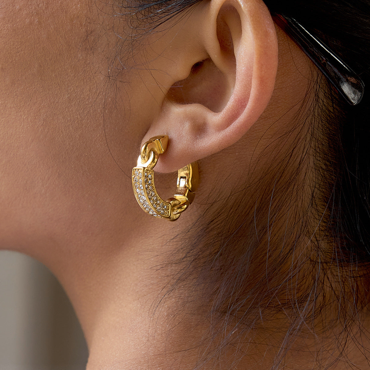 Pendientes de Aro Minimalistas Geométricos de Acero Inoxidable con Acabado Chapado para Mujer