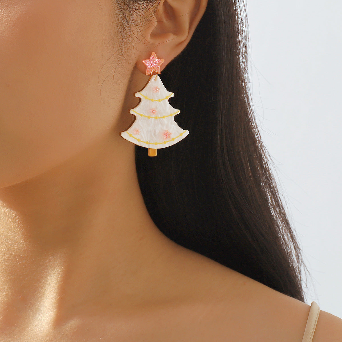 Pendientes de Árbol de Navidad Geométricos de Acrílico Dulces y Frescos para Mujer Joyería Festiva Hecha a Mano