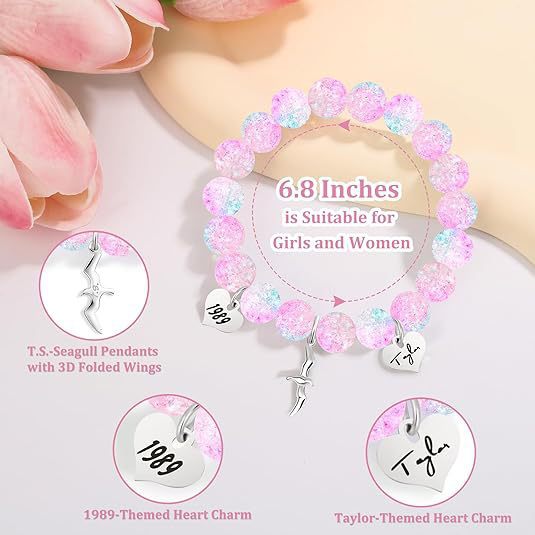 Sweet Heart Shape Crystal Bead Bracelet with Seagull Pendant and Birthday Card for Unisex