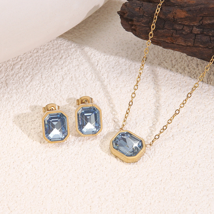 Elegant Geometric Stainless Steel Necklace and Earring Set with Cubic Zirconia Inlay