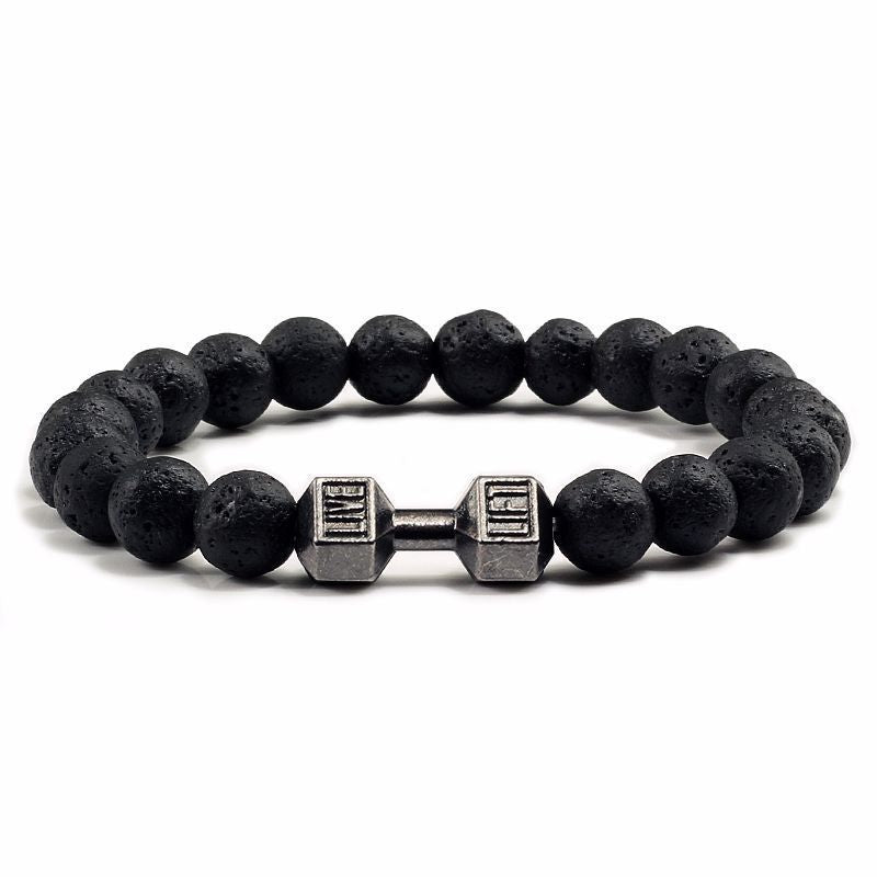 Fashion Matte Plated Alloy Beaded Bracelet Unisex Elastic Yoga Energy Bangle