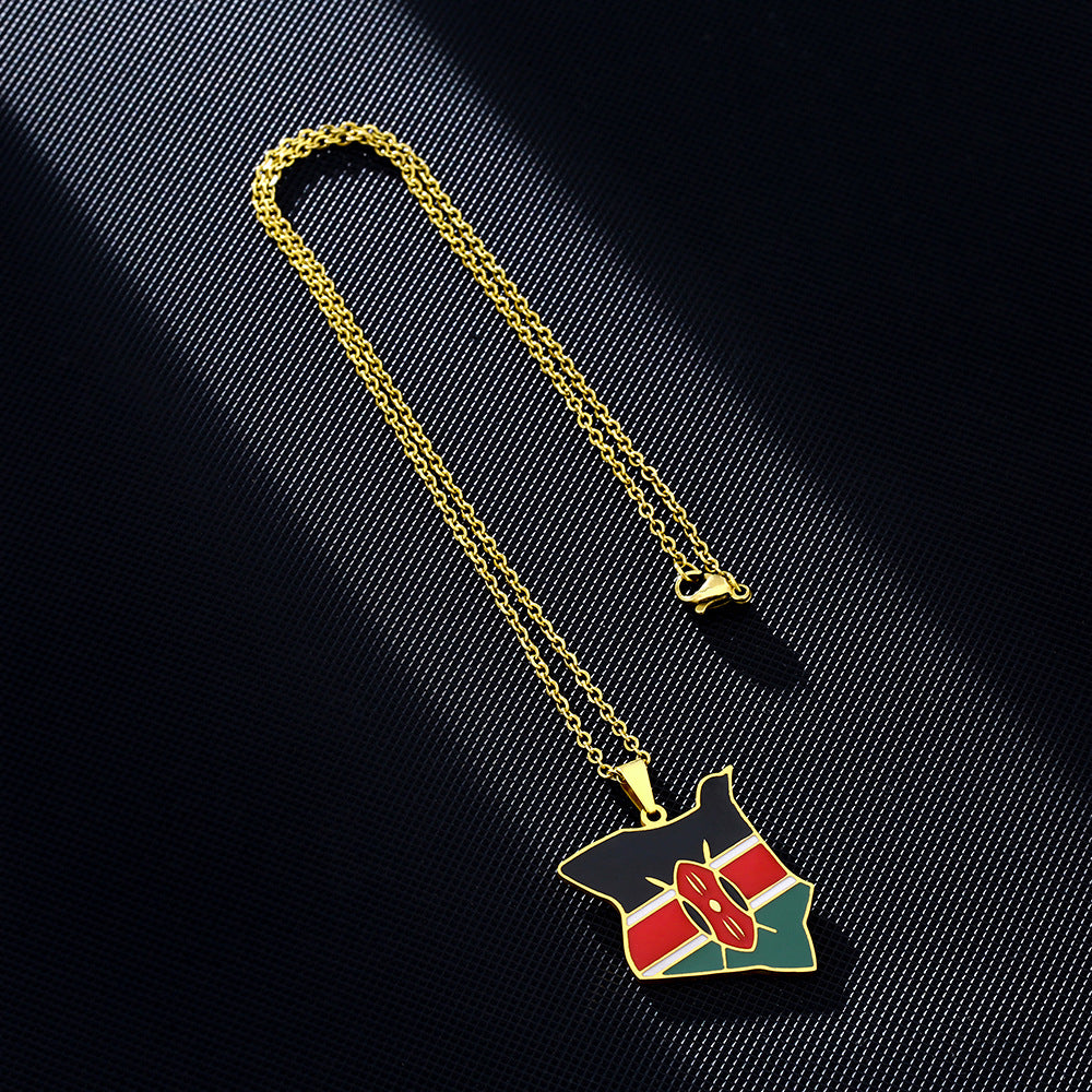 Collar con colgante geométrico étnico de acero inoxidable con dije de acero de titanio y acabado chapado, unisex