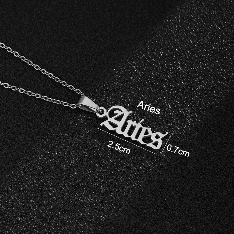 Zodiac-Themed Stainless Steel Pendant Necklace with Titanium Steel Charm and Electroplated Finish for Unisex Wear