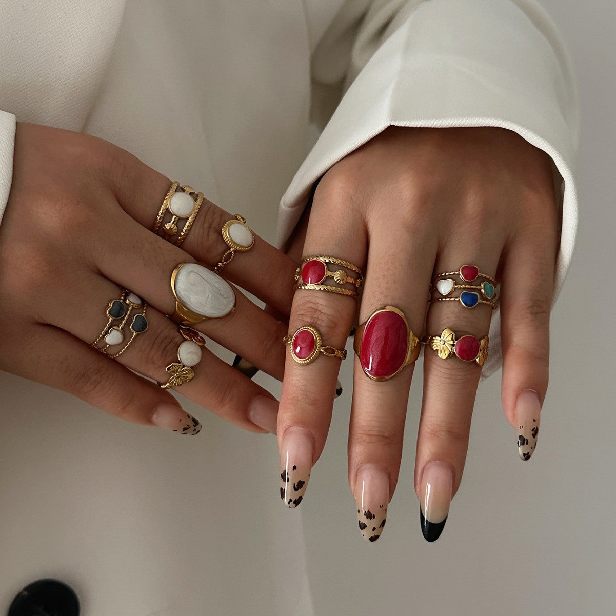Vintage Luxury 18K Gold Plated Geometric Round Oval Drip Oil Stainless Steel Ring for Women