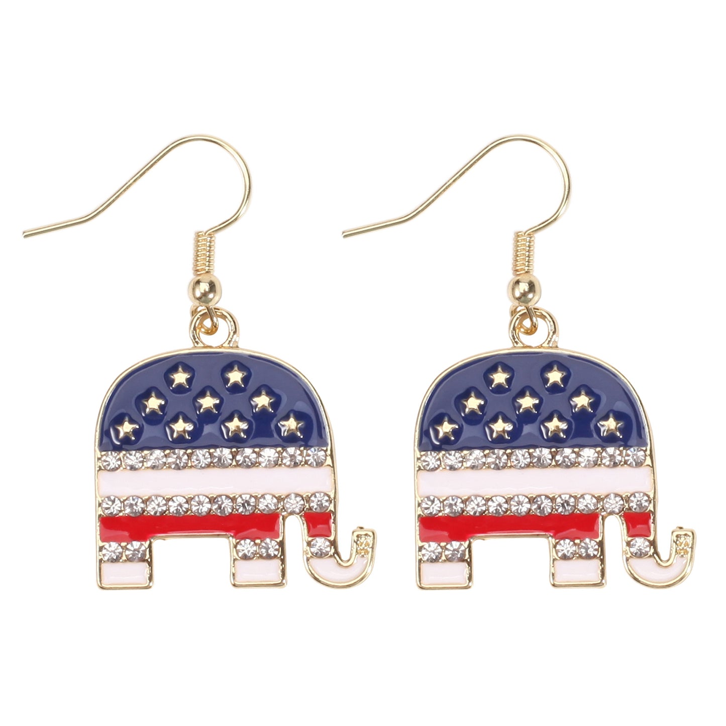 Patriotic Rhinestone Inlay Brass Earrings for Women