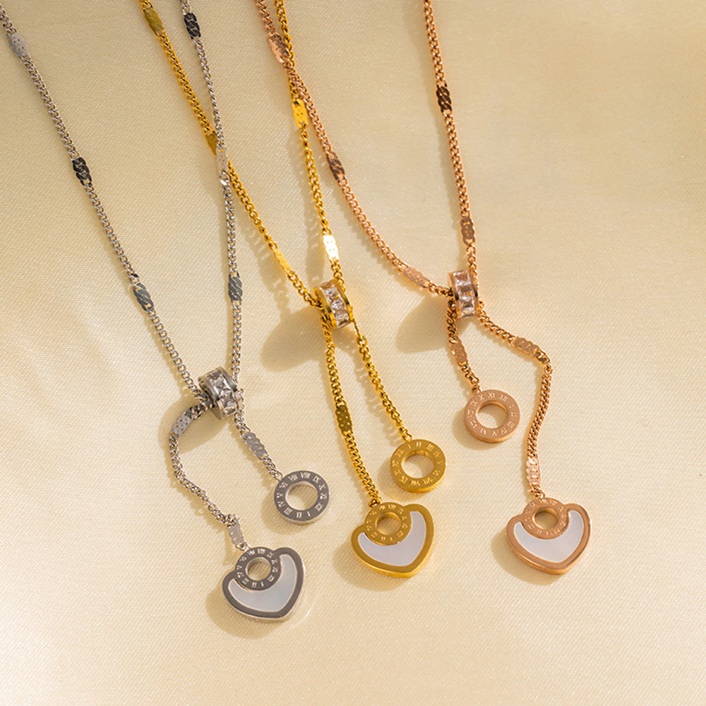 Collar minimalista de acero de titanio chapado en oro de 18 quilates con colgante de nácar en forma de corazón para mujer