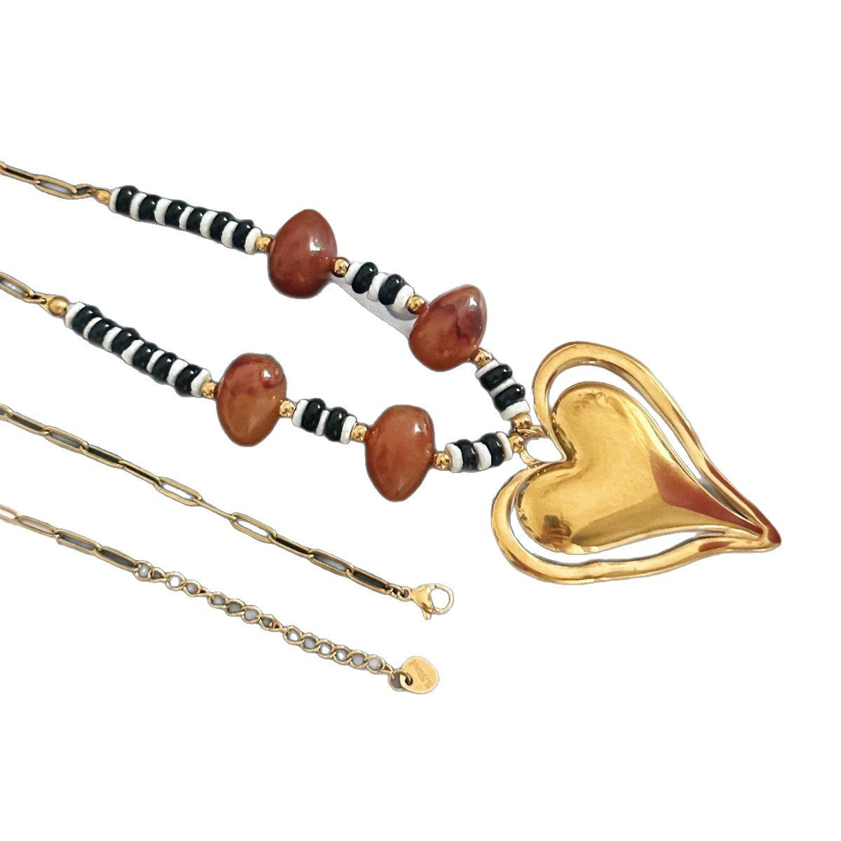 Sweet Streetwear Colorful Resin Beaded Heart Stainless Steel Pendant Ball Chain Necklace for Women