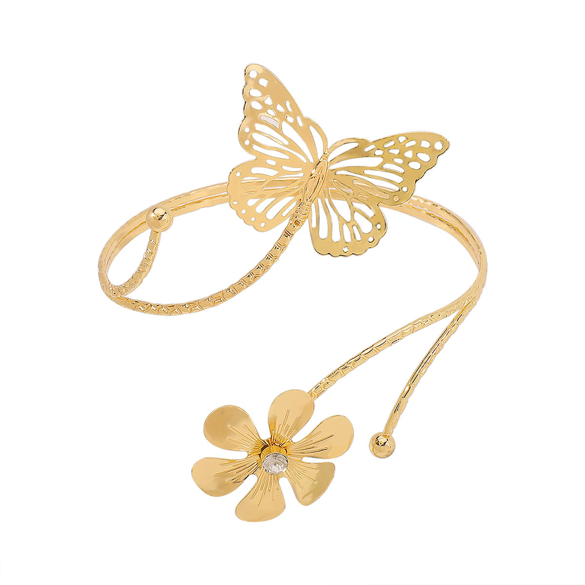 Pulsera abierta de lujo con diseño floral de mariposa para mujer con hierro galvanizado