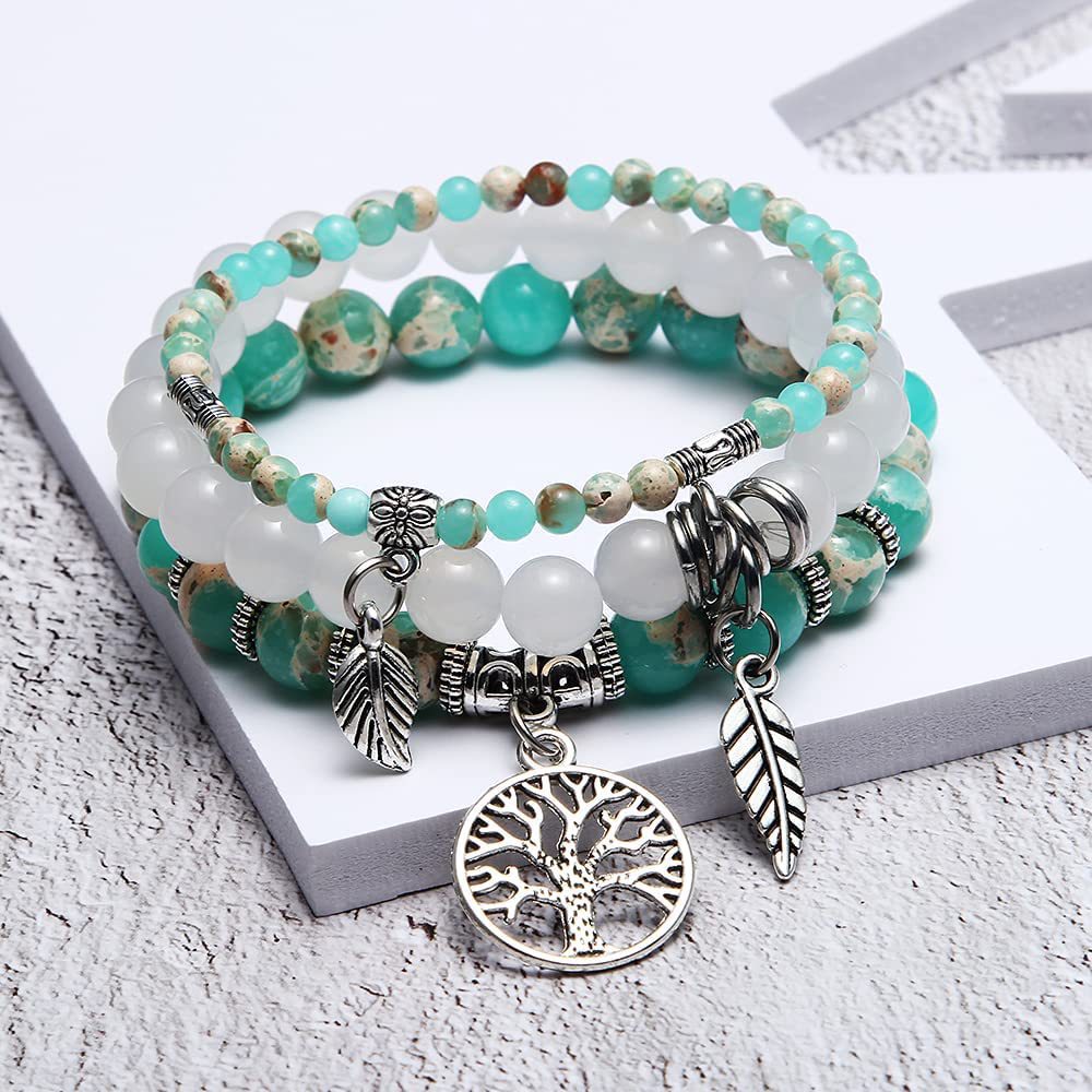 Bohemian Plated Alloy Tree of Life Pendant Bracelet Unisex Natural Stone Yoga Jewelry