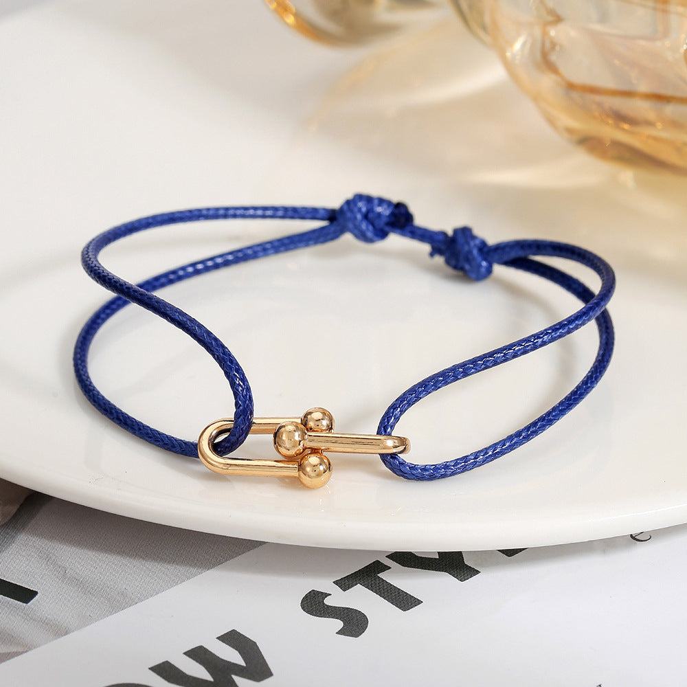 Sweet Handmade Braided Leather Bracelet with Alloy Horseshoe Clasp for Unisex