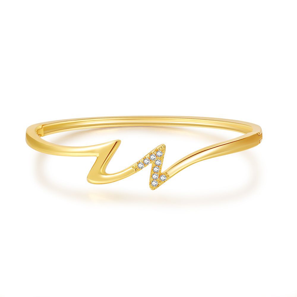 Minimalist Elegant Geometric Leaf Branch Brass Cuff Bracelet with Cubic Zirconia Inlay for Women and Men
