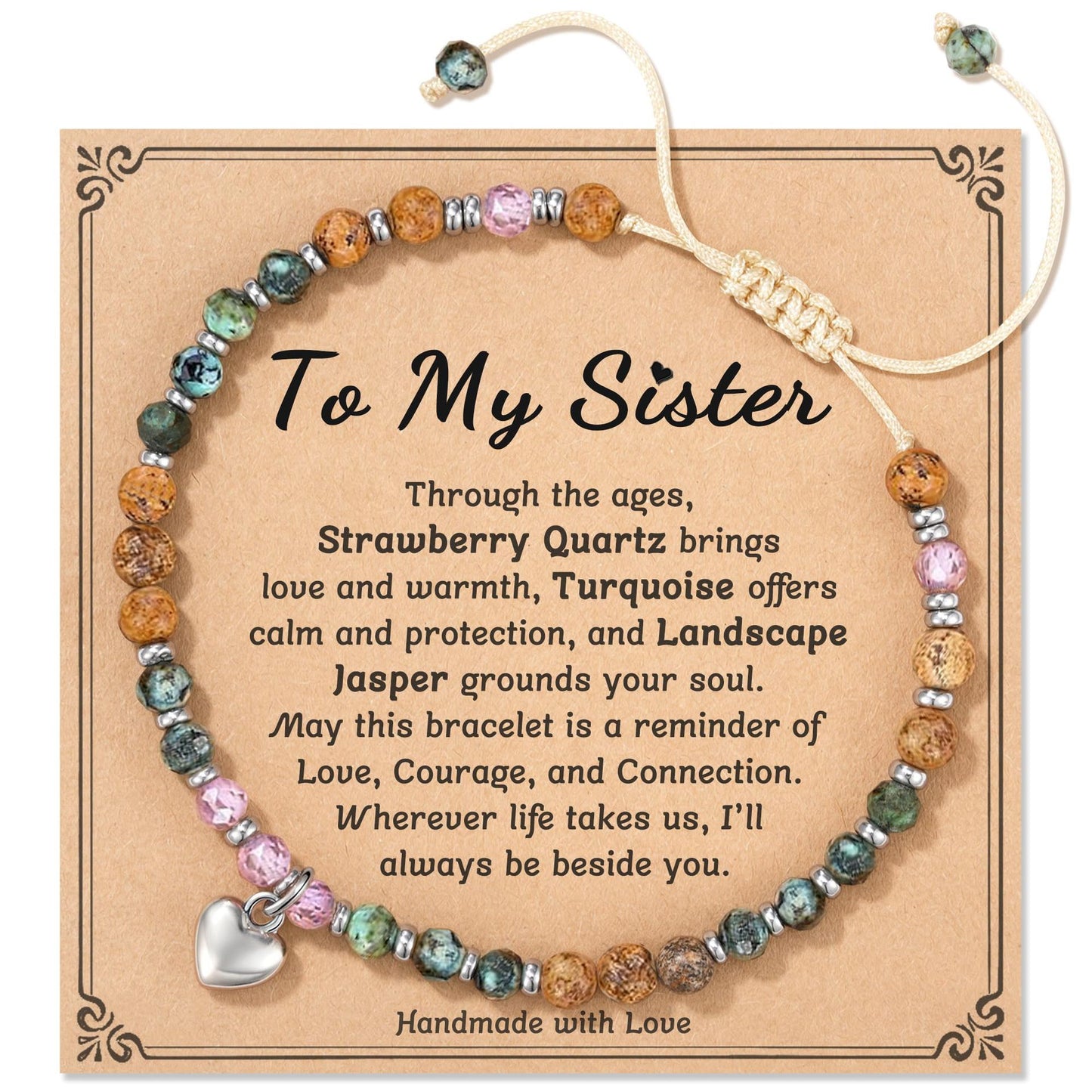 Elegant Natural Gemstone Heart Cross Pendant Adjustable Bracelet for Women