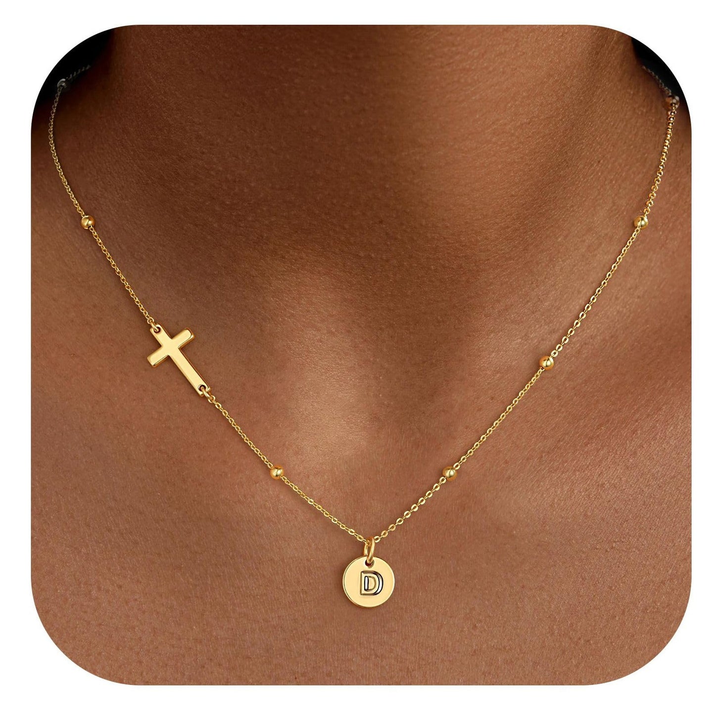 Casual Stainless Steel Cross and Letter Pendant Necklace for Women