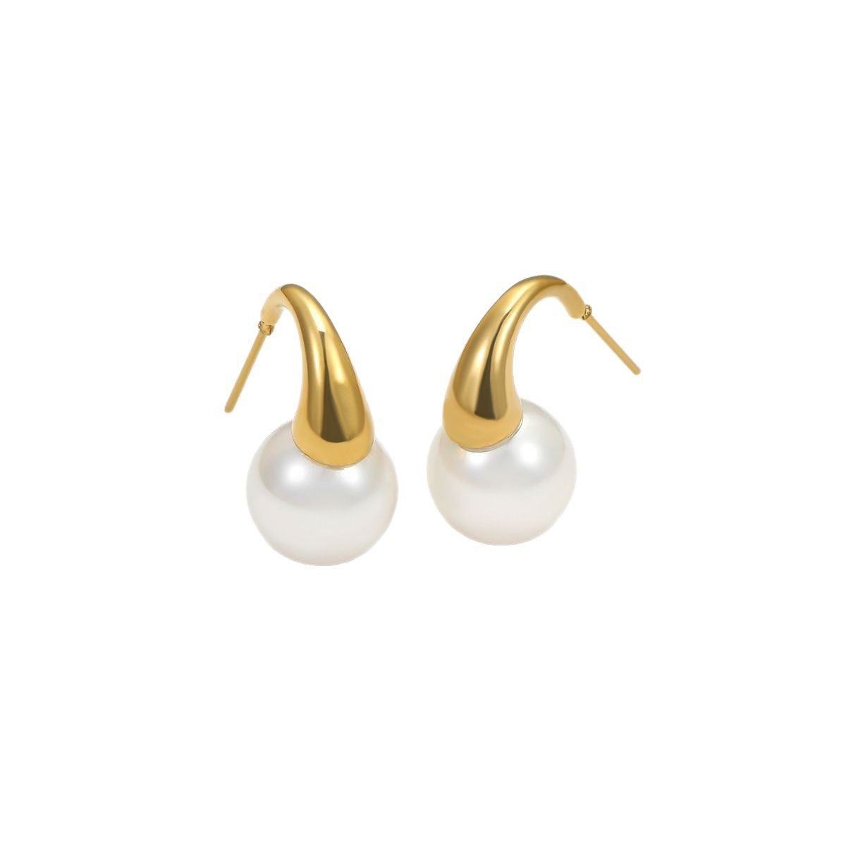 Orecchini Eleganti da Donna in Acciaio Inossidabile Stile Perla con Finitura Placcata, Minimalisti per Ufficio