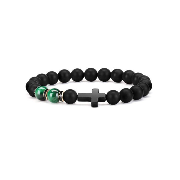 Matte Glass Cross Beaded Bracelet for Men