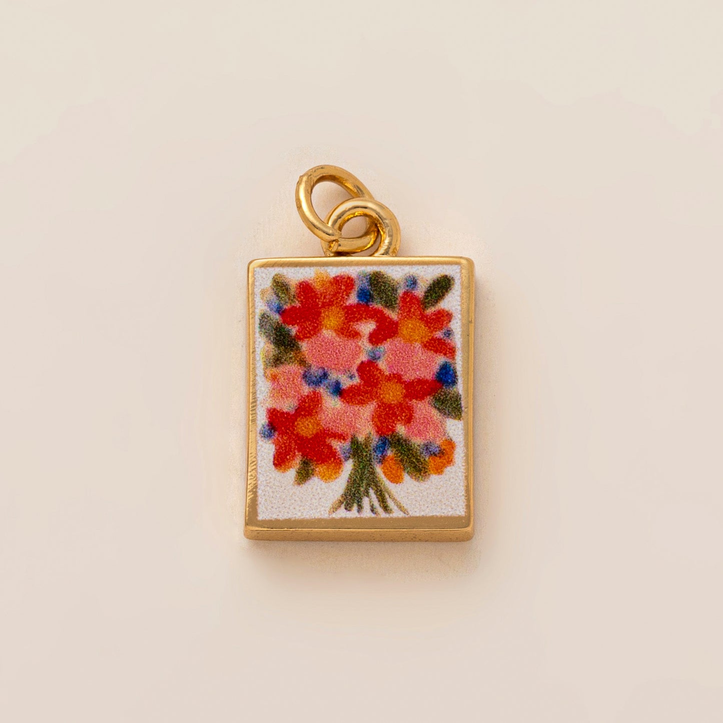 Vintage Square Floral Brass Plated 18K Gold DIY Charm Bar Pendant