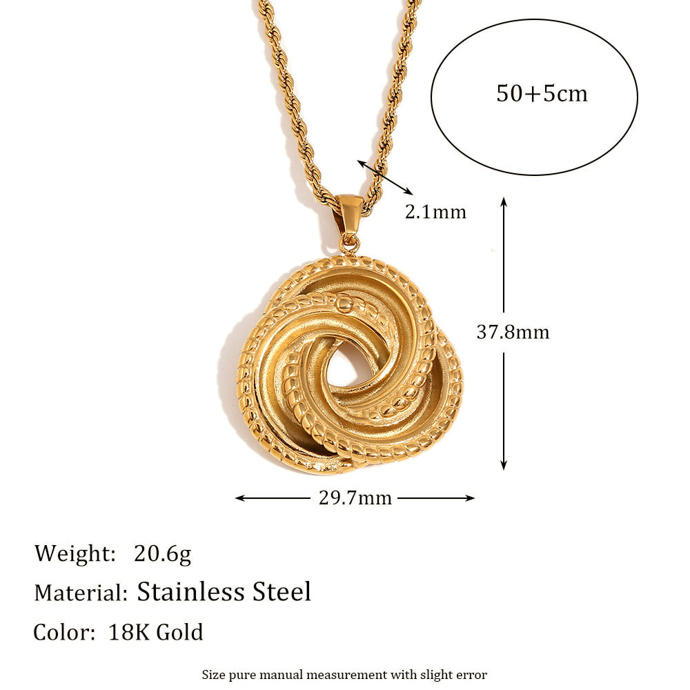 Fashionable Vintage Geometric Stainless Steel Necklace with 18K Gold Plated Circular Wrap Design for Women