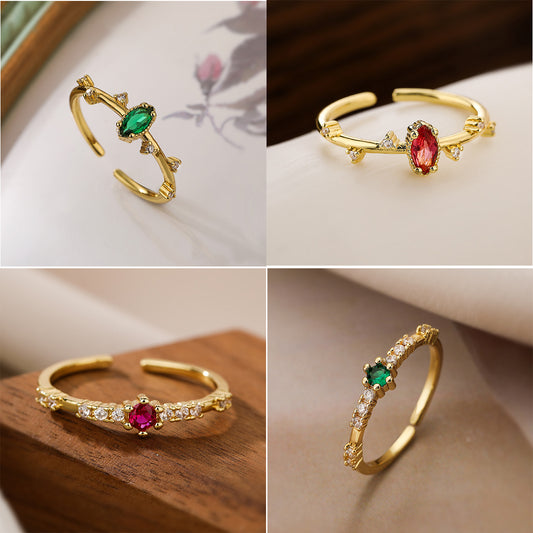 Minimalist Geometric Open-Ended Ring for Women in Copper with 18K Gold Plating and Zircon Inlay