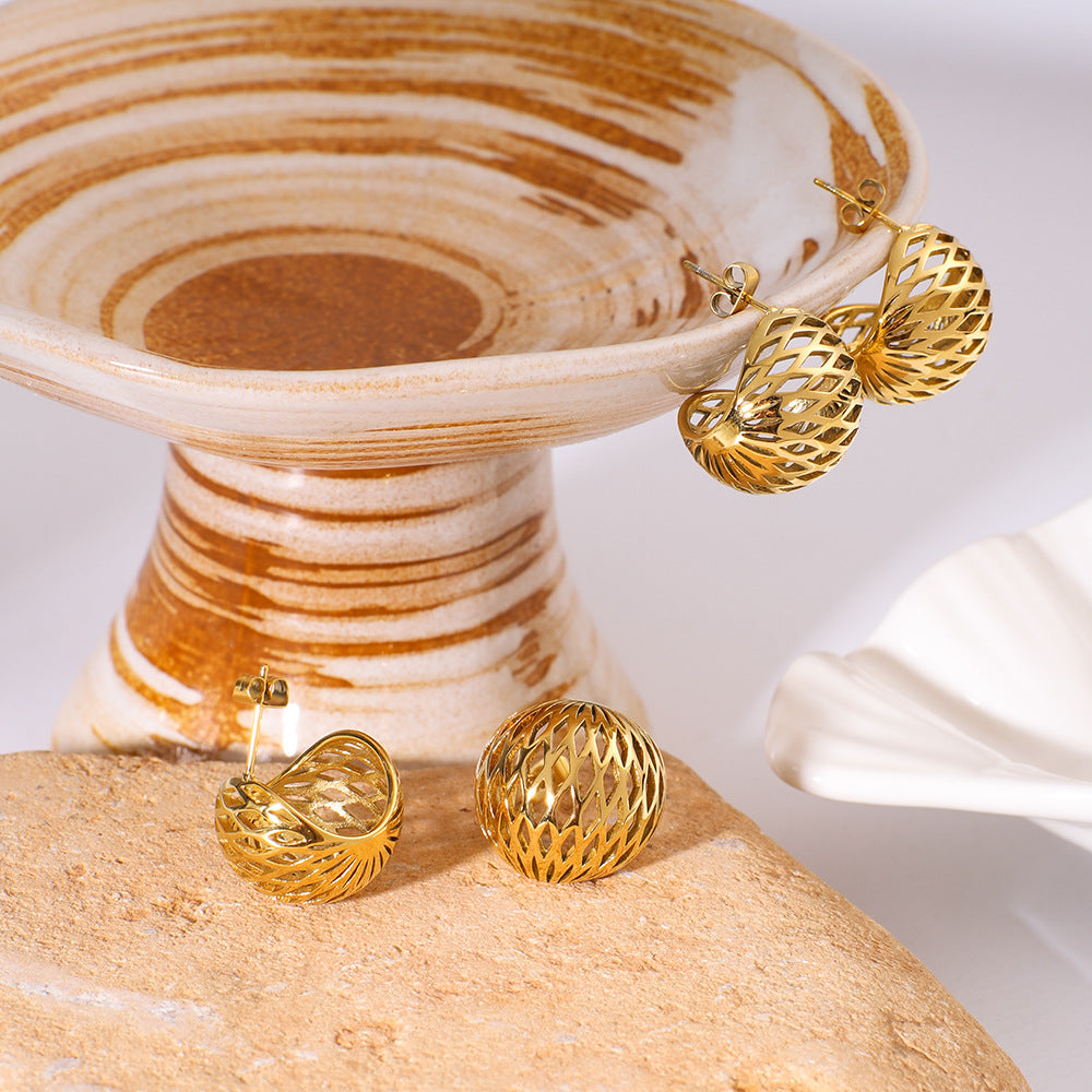 Orecchini a polsino geometrici circolari cavi minimalisti in acciaio inossidabile placcati oro 18 carati da donna